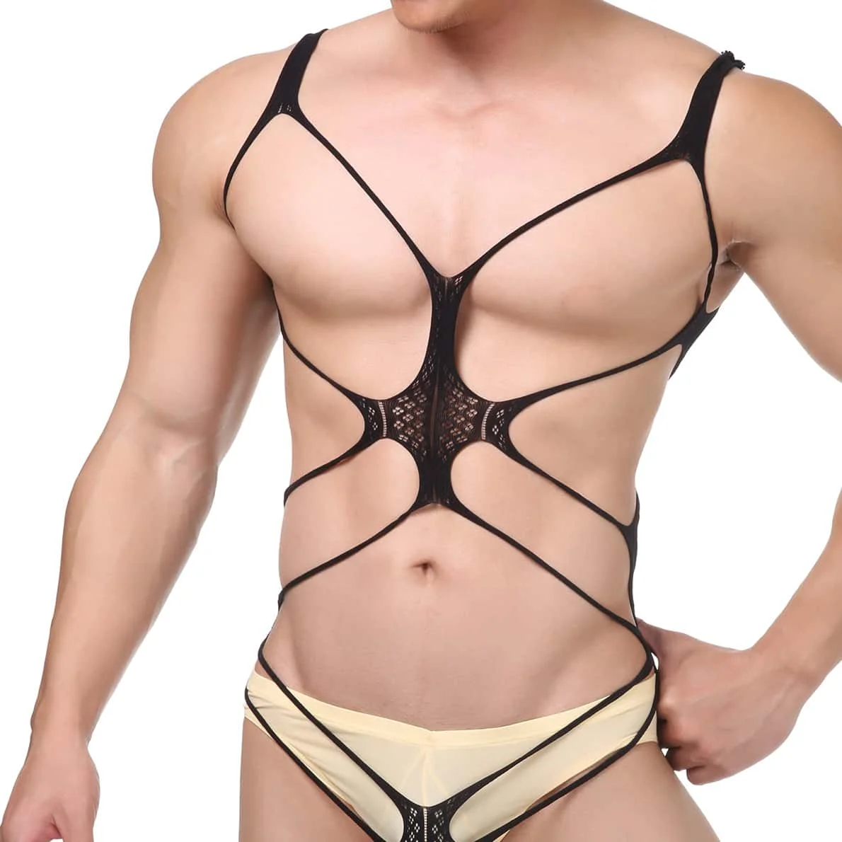 Men's Hollow Fishnet Lingerie See Through Bodystocking Full Body Stockings Suits Sexy Babydoll Underwear Plus Size for Man 3XXXL view 2
