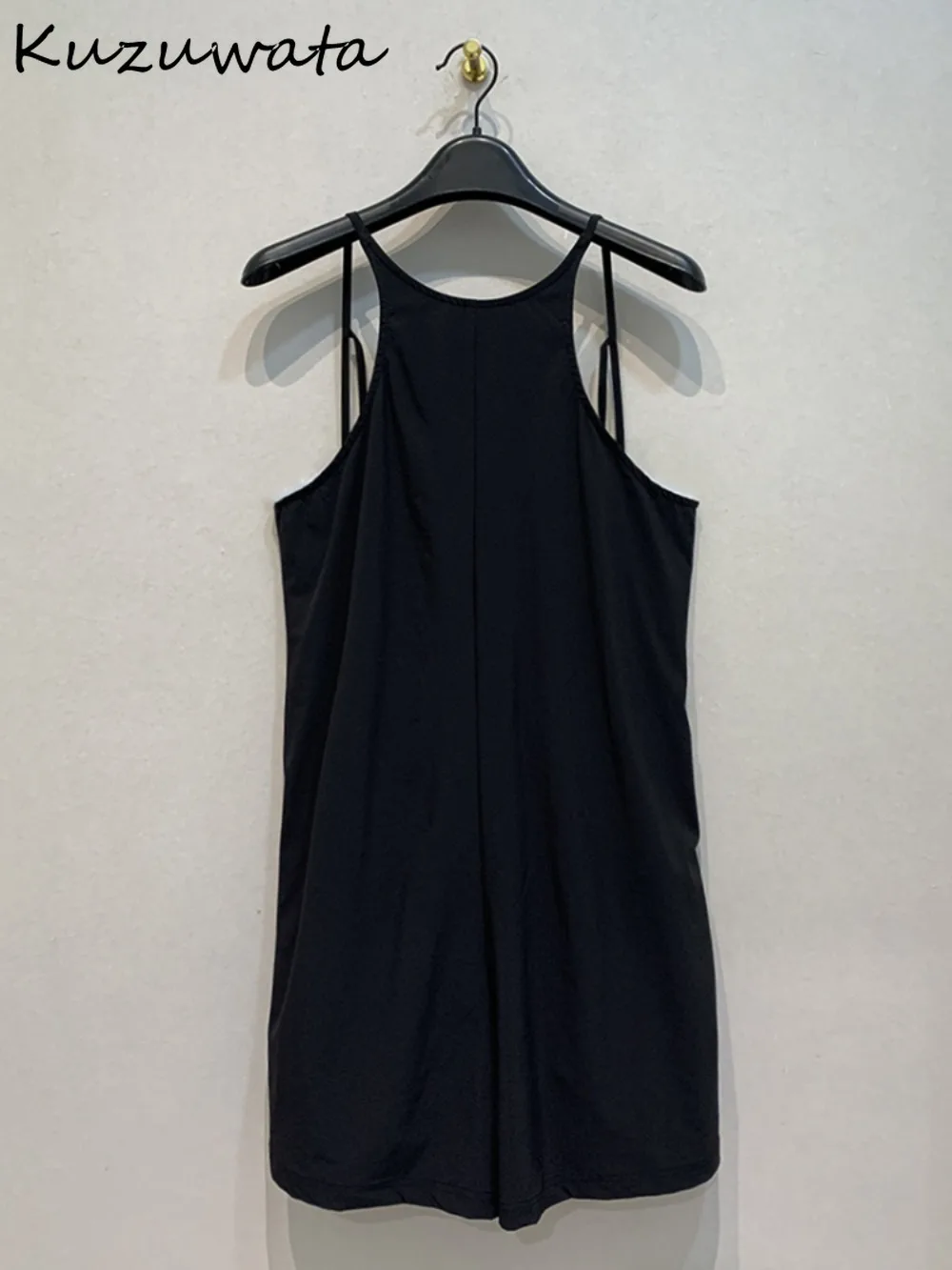 Kuzuwata New Temperament Sleeveless O Neck Bodysuit Ruched Casual Sling Loose Waist Jumpsuit Japan Moda Simple Soft Ropa Mujer