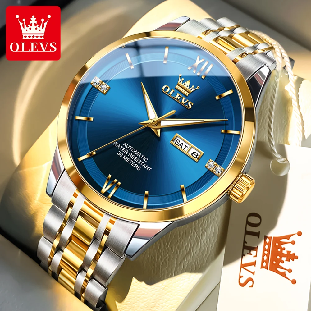 

OLEVS Top Brand Fashion Watch Men Week Date Waterproof Clock Sport Watches Mens Luxury Mechanical Wristwatch Relogio Masculino