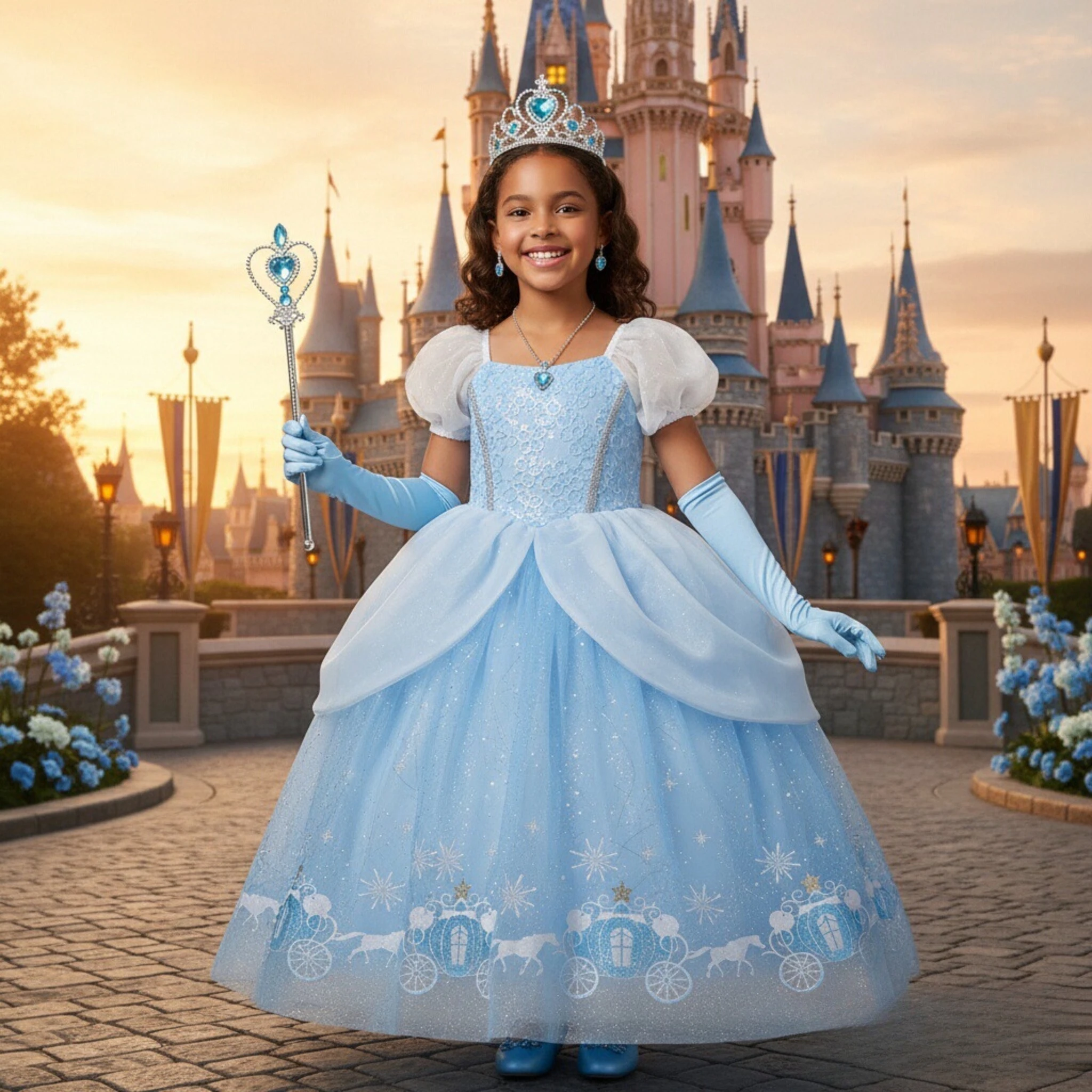 Cinderella Princess Cosplay Dress for Girl Kids Ball Gown Sequin Carnival Tulle Puffy Skirt Summer Clothes Girl's Birthday Dress