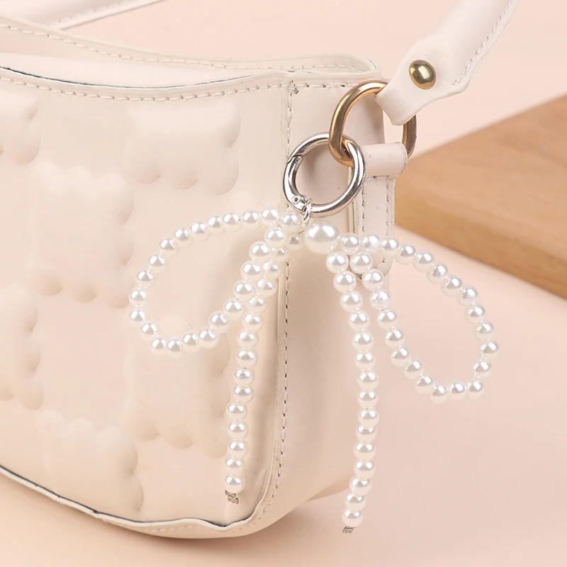 Korean Pearl Bowknot Keychain Fashion Bow Beaded Keyring Women Bag Pendant Handbag Hanging Decoration Girl Gifts