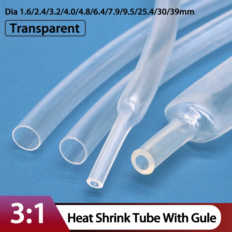 

1~10M 3:1 Heat Shrink Tube Glue Transparent 1.6/2.4/3.2/4.0/4.8/6.4/7.9/9.5/25.4/30/39mm Cable Repair Shrinkable Cover Case