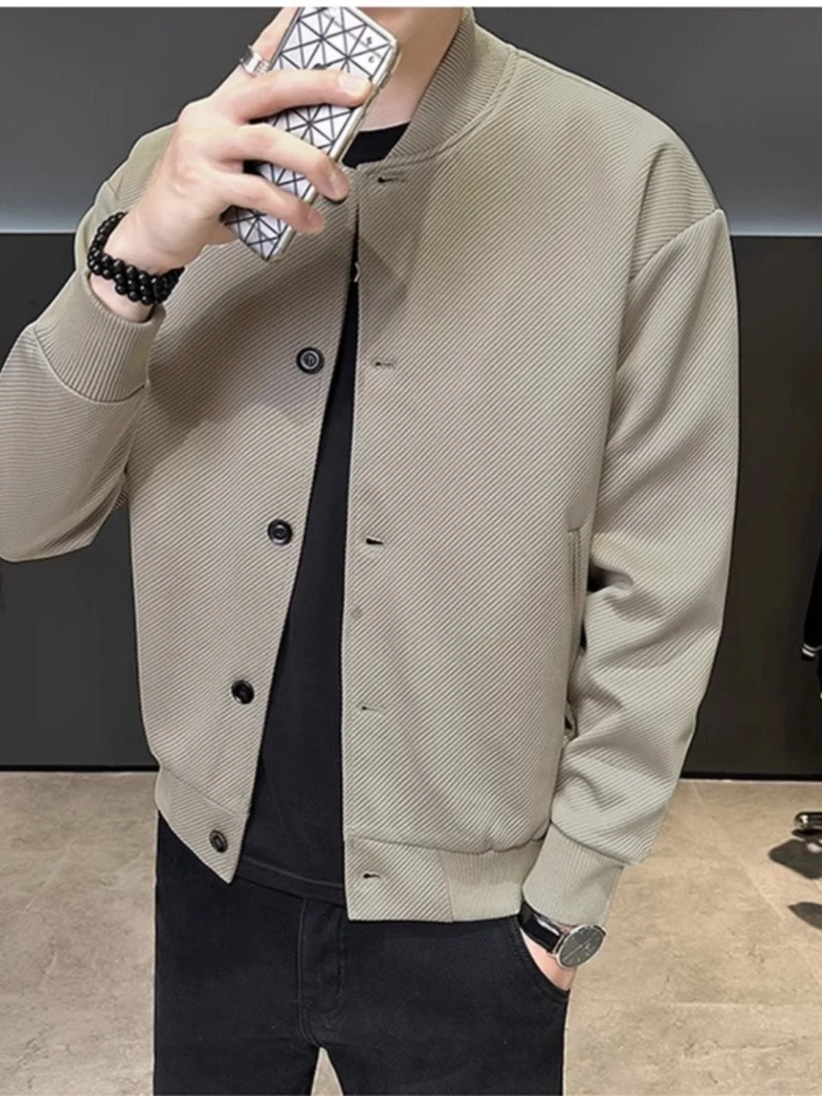 

Casual Sle Men's Baseball Jaet Spring Autumn Faion Trendy Workwear Coat Long Sve Slim Fit Youth ular Daily Wear