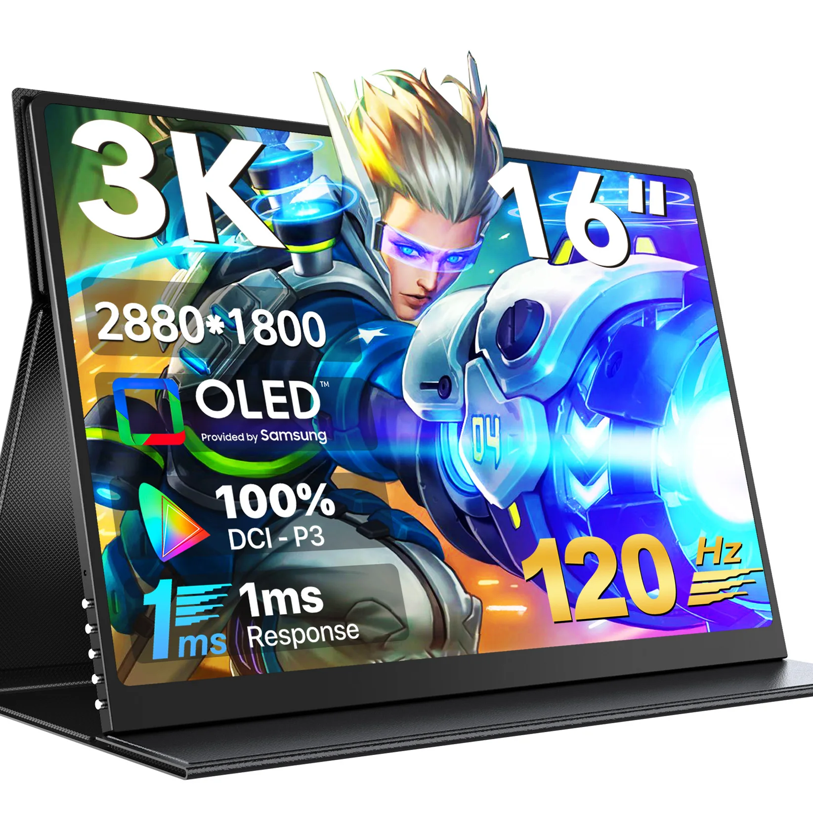

EVICIV 16" OLED Portable Monitor 3K 2880x1800 USB-C HDMI 1ms 120Hz Gaming Display 100% DCI-P3 External Screen with Dual Speakers