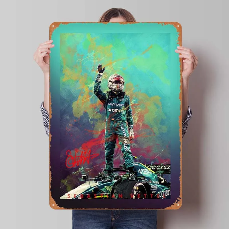 Sebastian Vettel Sports Metal Poster Home Decoration Luxury Vintage Metal Tin Sign Plaque for Wall Art Decoration House Decor