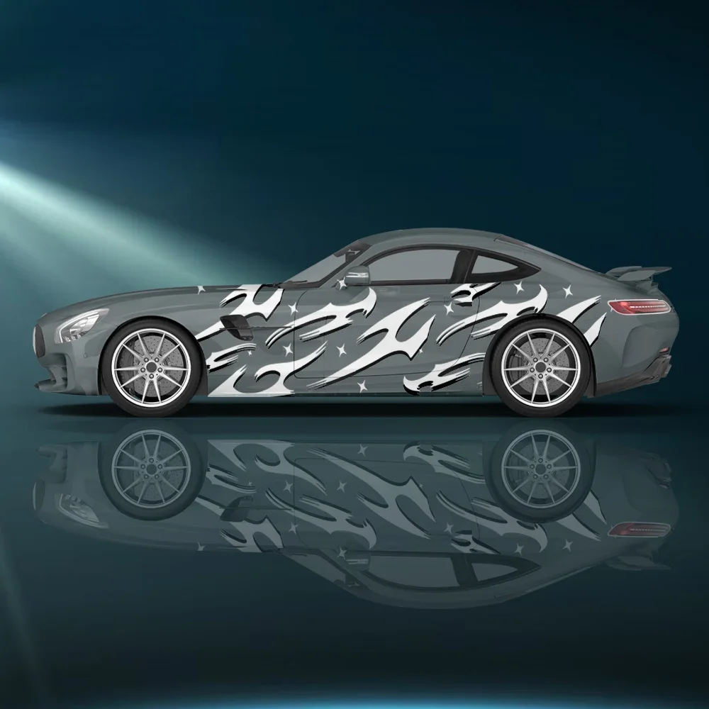 

Пламенные полосатые звезды, наклейка на кузов автомобиля, гоночная полная наклейка, универсальная виниловая самоклеящаяся декоративная наклейка на автомобиль