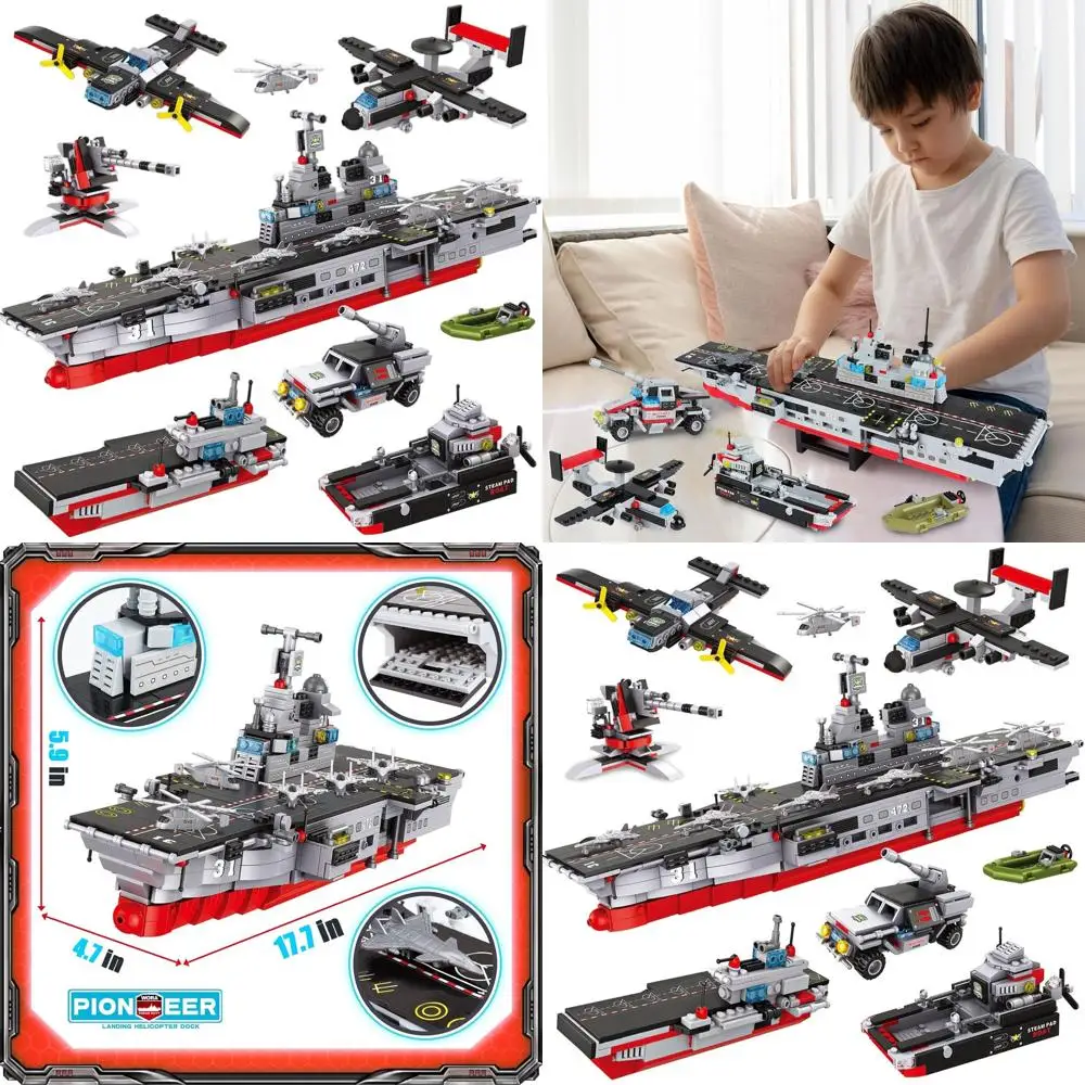 Juego de construcción de acorazado militar, barco y aviones de la Segunda Guerra Mundial de 1161 piezas para niños de 6 a 12 años