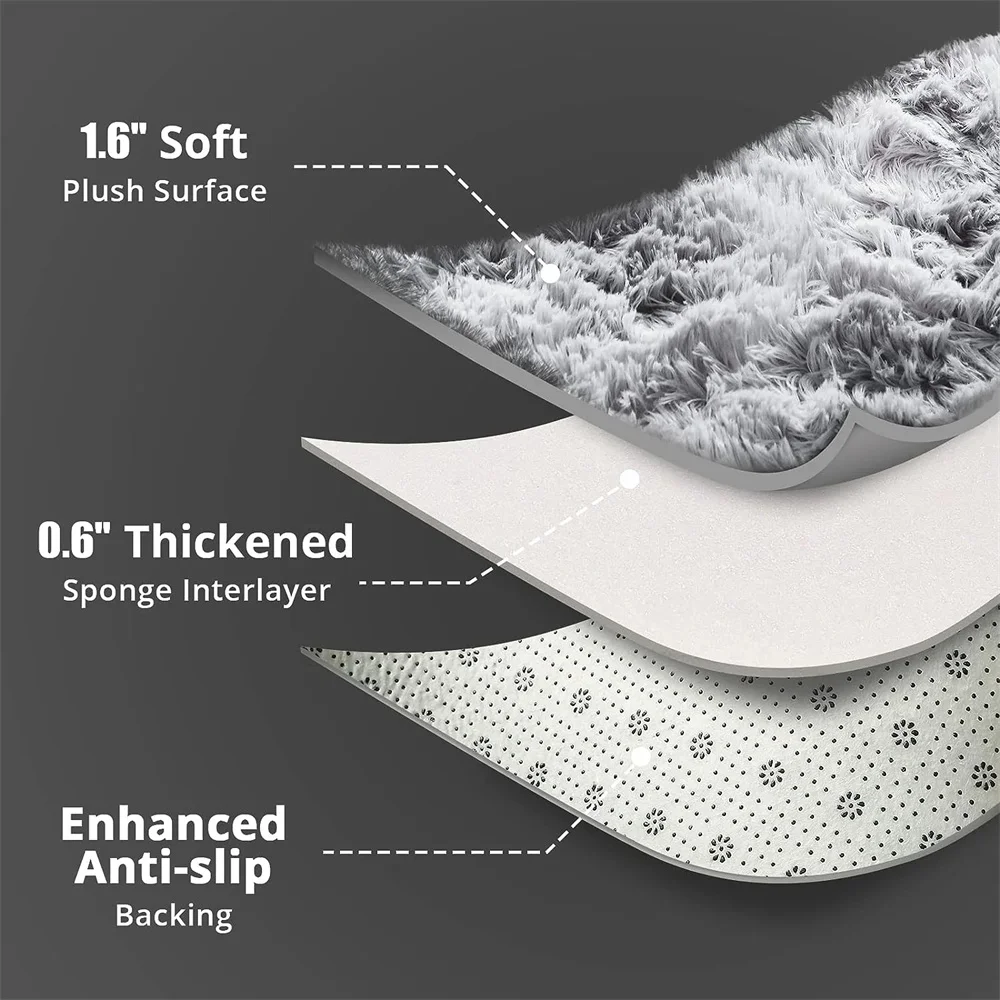 سجادة منطقة لغرفة المعيشة، سجادة Brochao 5ft x 8ft Ultra Shag Area سجادة منفوشة ناعمة غامضة غير قابلة للانزلاق لديكور المنزل باللون الرمادي