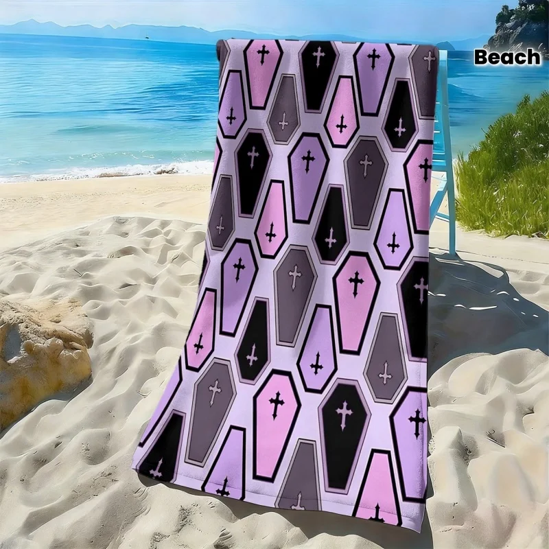 Newest Beach Towel Purple Witch Hat Moon Crystal Tarot Potion Print Halloween Beach Towel Lightweight Microfiber Bath Towel