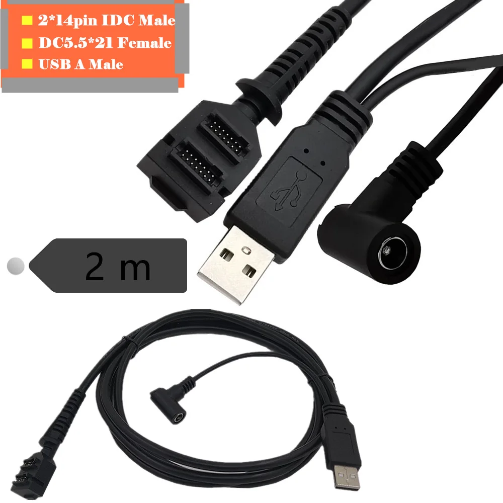 USB cable Double 14Pin Pitch 1.27 IDC to USB 2.0 AM+ Charging 5.5 x 2.1mm DC Jack Plug Power Cable for Verifone Vx805 Vx820