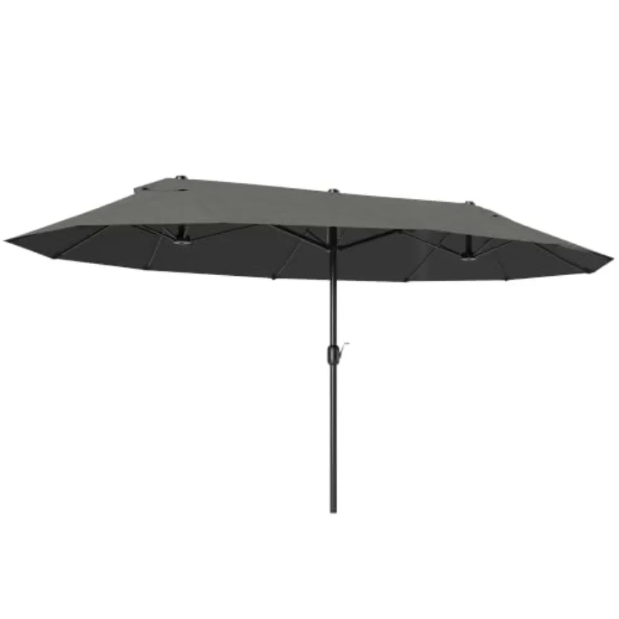 Patio umbrella for outdoor use, polyester fabric, beige, extra large 15 feet with crank handle