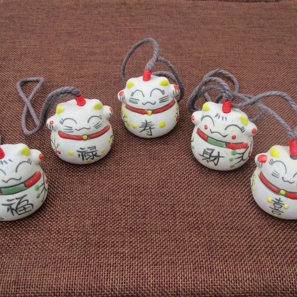 Japanese Style Ceramic Lucky Fortune Cat Bell Wind Chimes Pendant Ornament Windbell Art Crafts Decor Ornaments Gifts