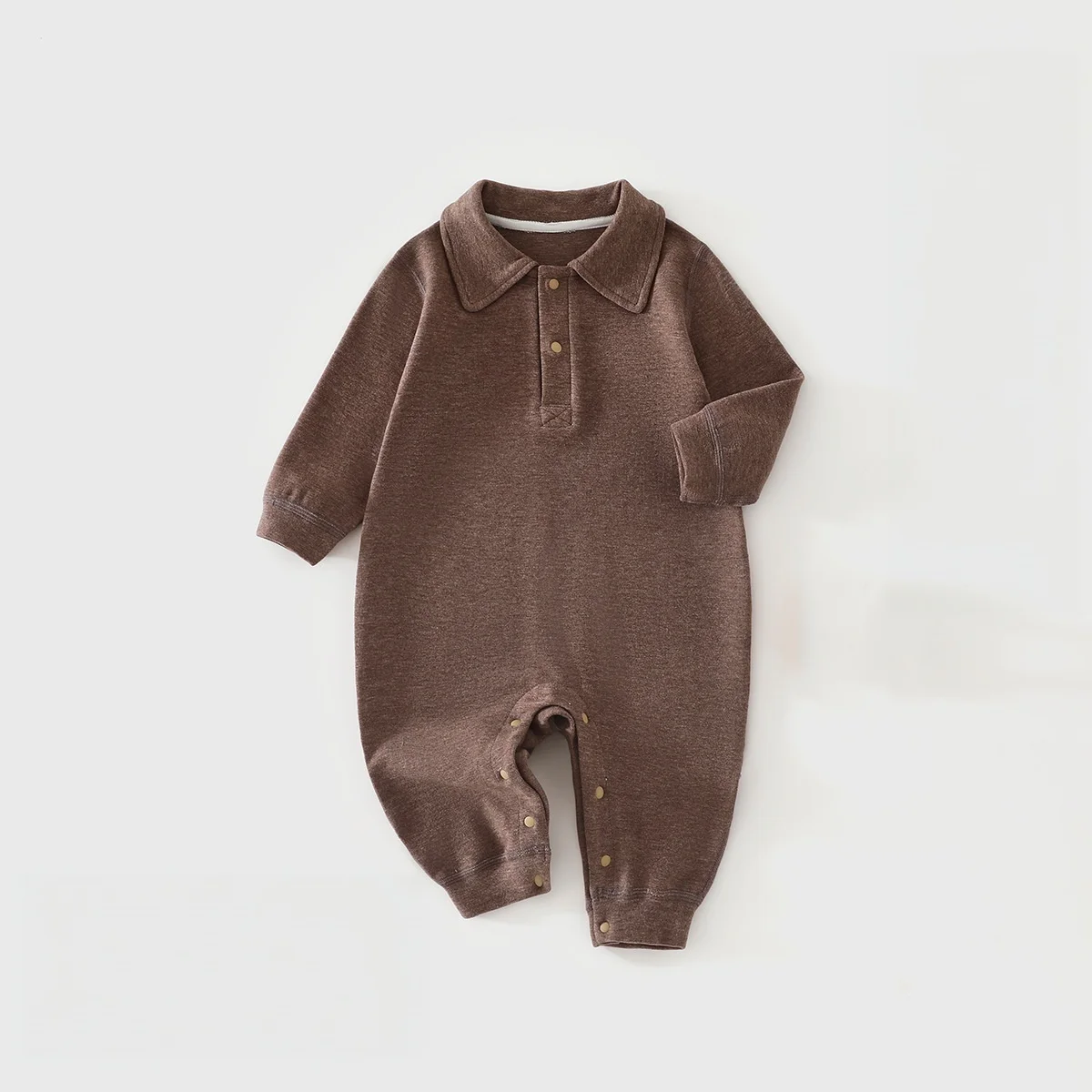 Autumn Casual Baby Bodysuit Solid Color Turn Down Collar Romper For 3-24M Boys Girls Soft Infant Jumpsuit