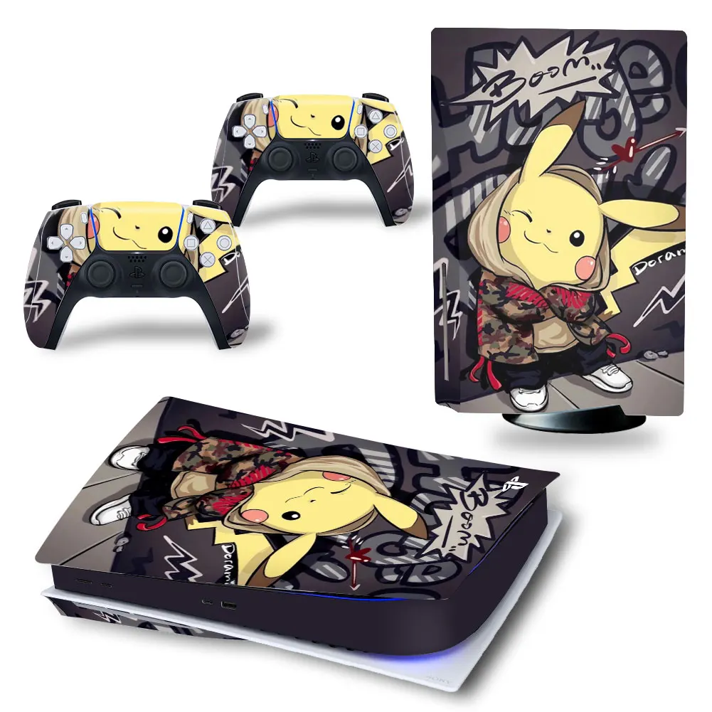 Pokemon Pikachu PS5 Disc Edition Skin Sticker Decal For PlayStation 5 Console and 2 Controllers PS5 Disc Skin Sticker Vinyl