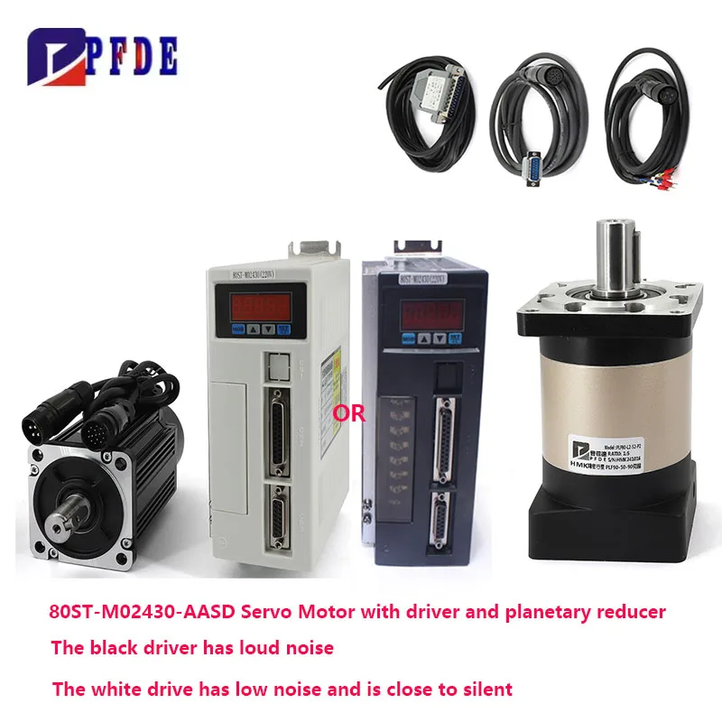 80st-M02430 750W servomotor 2,39N.m met servodriver AASD-15A + hoge precisie tandwiel planetaire reductiemotor 3m cale