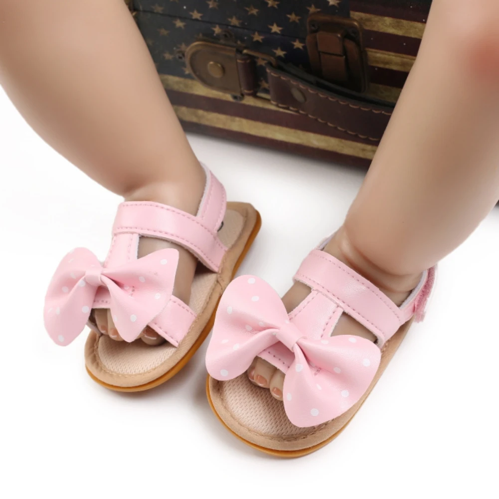 

Jlong Newborn Baby Girl PU Leather Polka Dot Bow Sandals Infant Party Wedding Shoes 0-18 Months