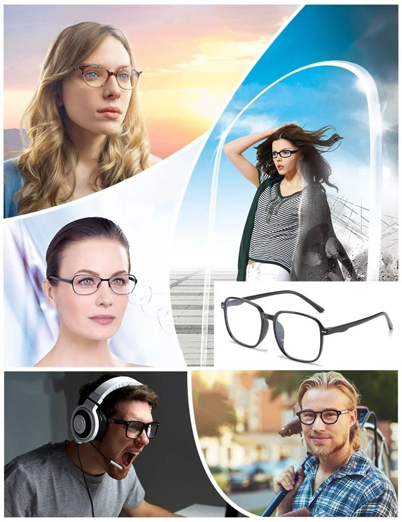 Photochrome Anti Blue Ray Myopie Gläser Frauen Männer Übergroßen Quadratischen Rahmen Kurzsichtig Brille Rezept-0,5 zu-10 F515 – Detail 24