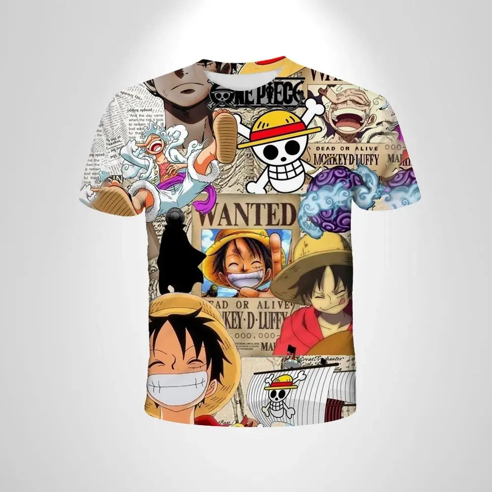 25 dibujos animados de manga corta Cosplay Luffy hombres Anime una pieza niño camiseta niños Top niño ropa suelta para niños camiseta negra