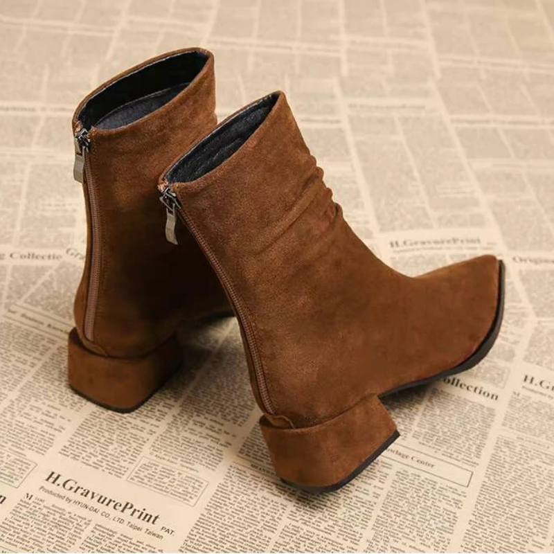 

2025 New Women Boots Suede Pointed Toe Shoes Fashion New Heeled Shoes Elegant Winter Brand Party Boots Trend Woman Pumps Botas