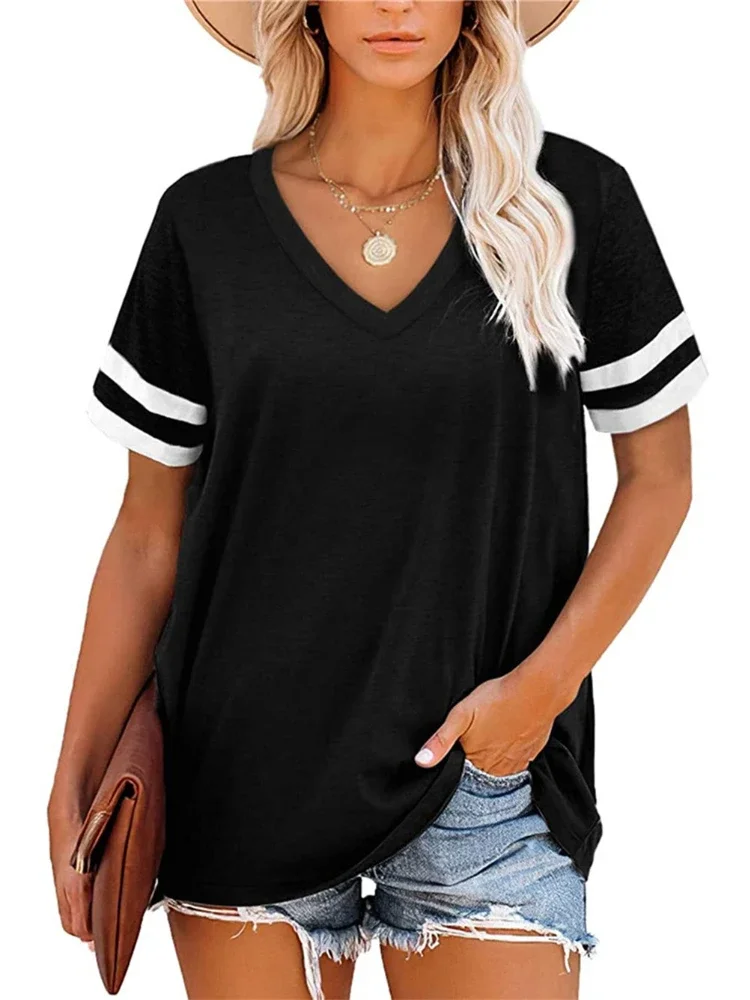 

Women's Short Sleeve Solid V Neck Tops, Summer