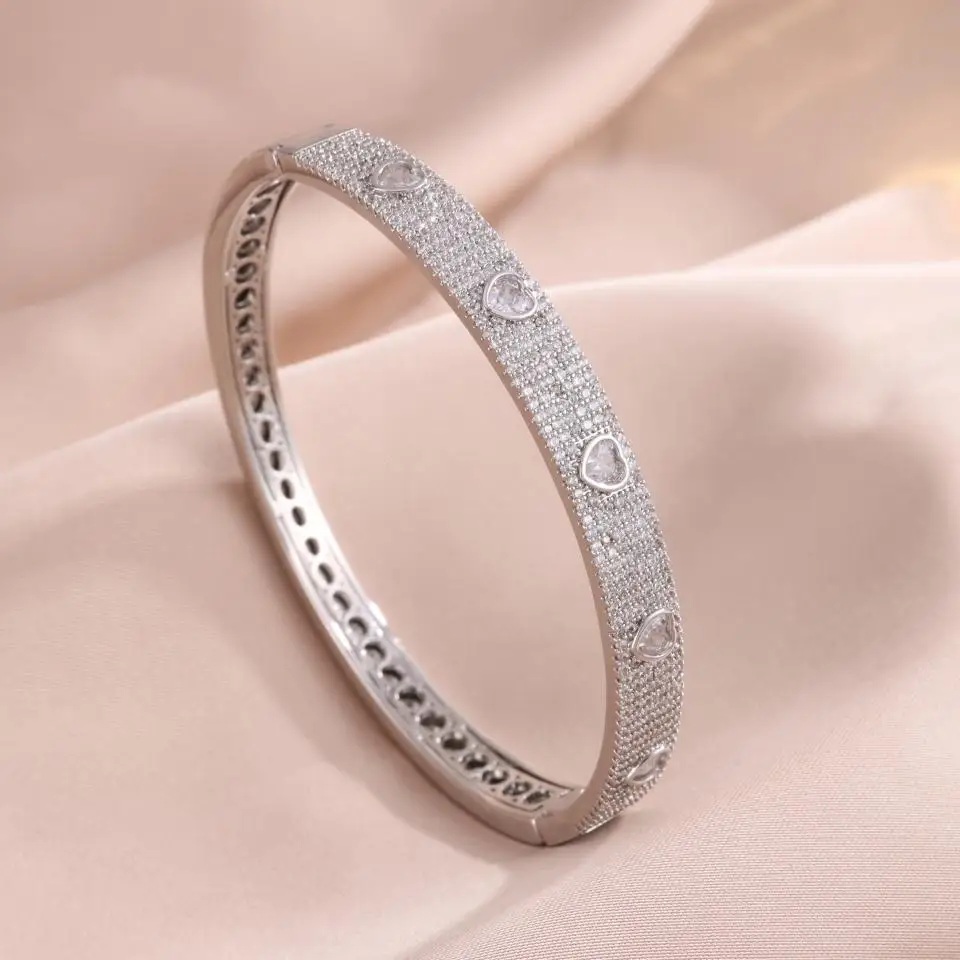 ZAKOL Luxury Nickel Free Micro Paved Heart Cubic Zirconia Bangle Bracelet For Women Sparkling Wedding Party Jewelry Gift view 4