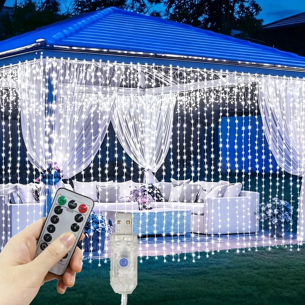 3/4/6m Fairy Lamp with 8 Mode USB Curtain Light LED Remote Control Christmas for Bedroom Window Wedding Holiday Party Decoration