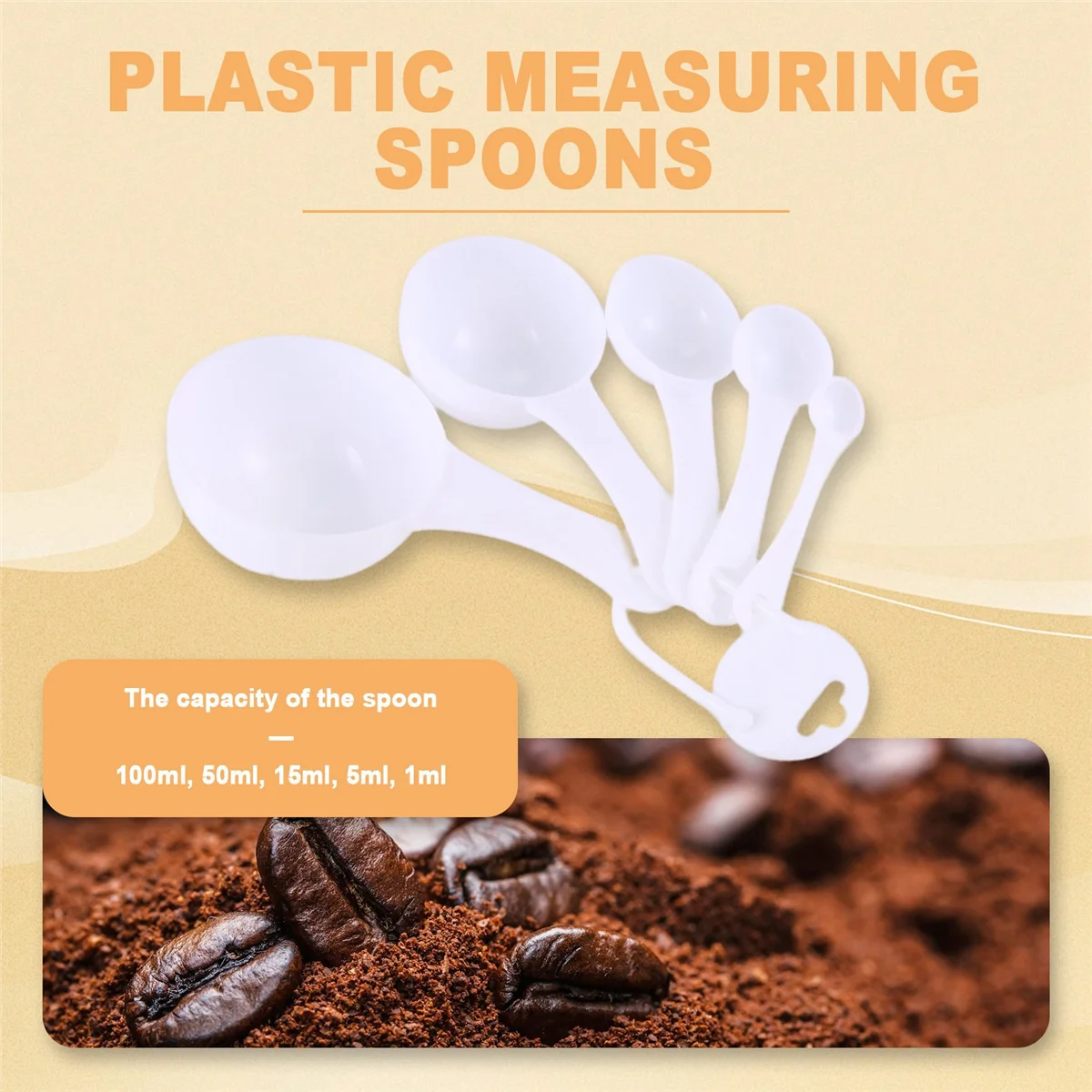 RIRI Lot 5 قطع 100 مل / 50 مل / 15 مل / 5 مل / 1 مل موزعات ملاعق قياس بلاستيكية.