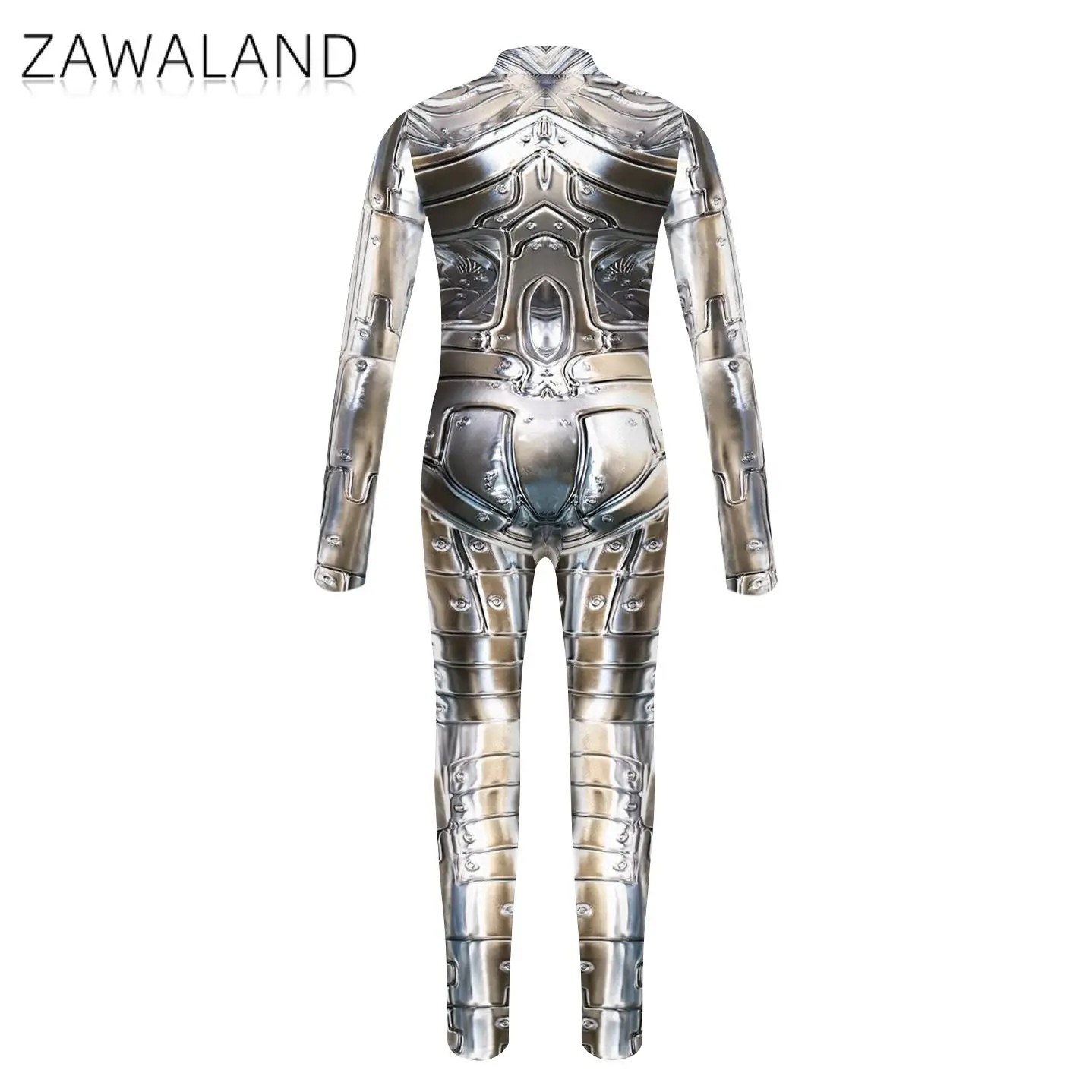 Zawaland bambino Robot Costume Punk cerniera anteriore Zentai vestito ragazzo ragazza 3D Cosplay vestiti del partito Catsuit tuta Festival Outfit