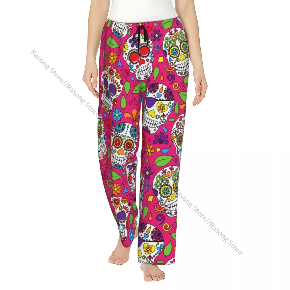 

Day Of The Dead Sugar Skull Women Sleep Pants Warm Flannel Lounge Pants for Winter Nights