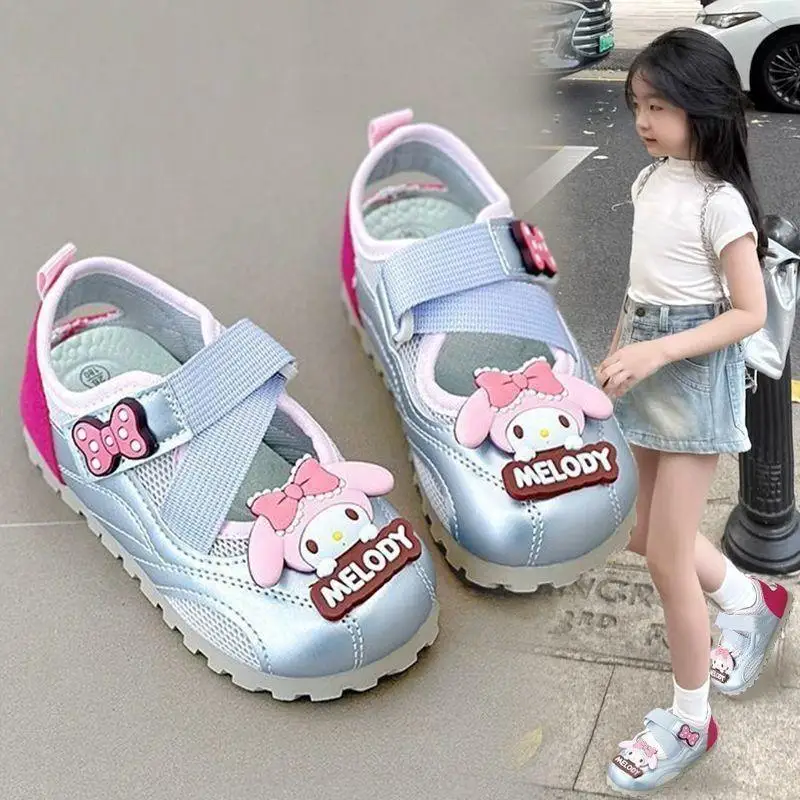 

Летние кроссовки Sanrio с героями мультфильмов для девочек My Melody, детские модные трендовые сандалии для отдыха, износостойкая дышащая обувь на мягкой подошве, новинка