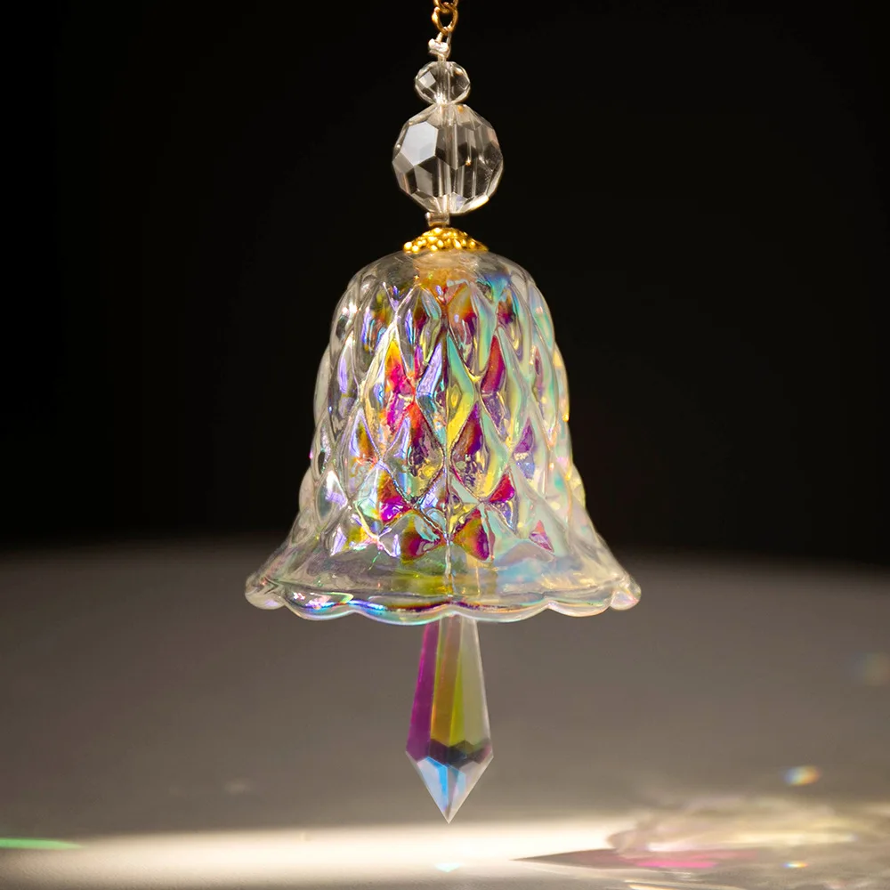 

Transparent Crystal Glass Wind Chime Window Ornament Christmas Tree Decoration Shining Color Hanging Bell