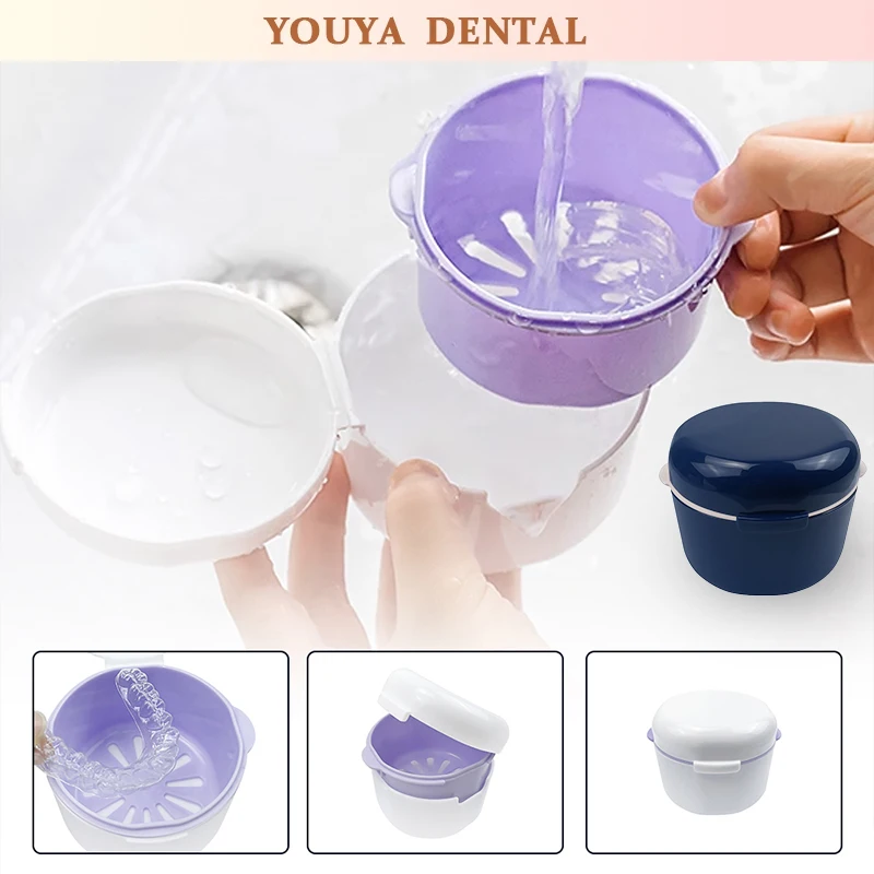 

Denture Bath Boxs Tooth Guard With Filter Basket Soaking Orthodontic Braces Cleaning Denture Box Dental Oral Care Storage Box