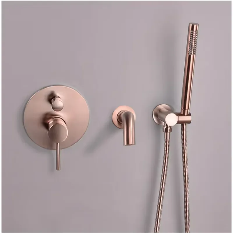 New Design Copper Brushed Rose Gold Hot and Cold Water Faucet Bathtub Concealed Split Faucet In-wall Shower Faucet Set