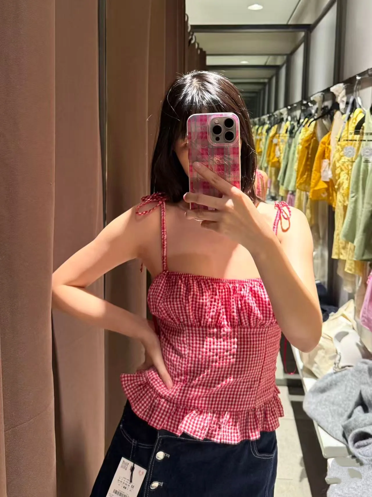 Summer 2026 Women's Sweet-and-Spicy Style Slim-fit Round-neck -checkered Pleated Tank Top New Arrival Cotton Casual Wear