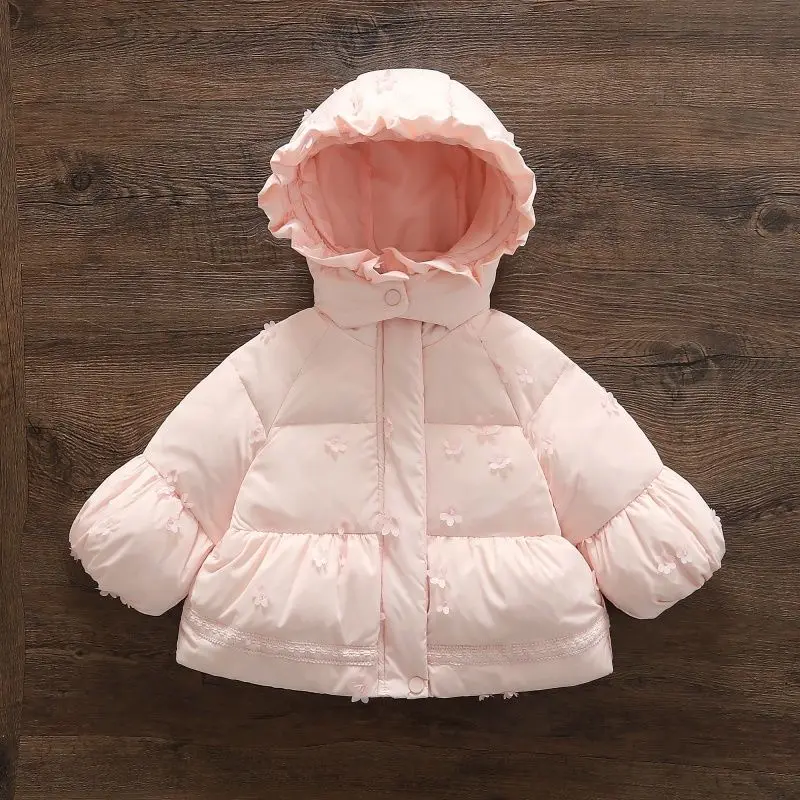 Fashion Girls Baby Winter Coats 3D Flowers Cotton Padded Thick Warm Jackets Kids Children Princess Clothes Overcoats Casaco