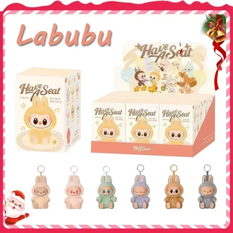 

Anime Figure Labubu Blind Box Have A Seat Series Pendant Flocking Model Toy Kawaii Monster Replica Keychain Toy Christmas Gift