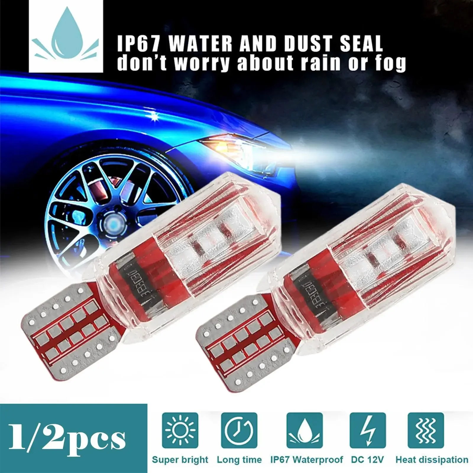 New 1/2Pcs T10 W5W Car Turn Light LED Light Day Driving Reading Bulb License Plate Super Bright Light Running Motorcycle