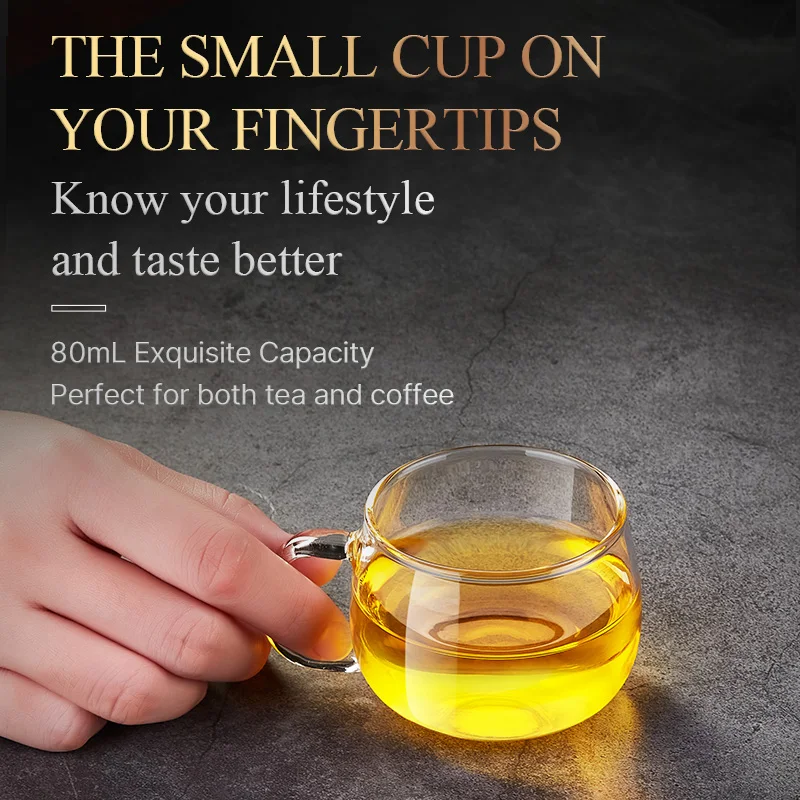 KAMJOVE 80ML/120ML Glass Tea Cup Thickened Handle High Borosilicate Heat Resistant Glass Cup Household Coffee Cup,Water Cup