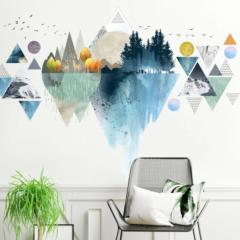 Chinese Style Ink Wash Landscape Wall Sticker Painting Decoration Bedroom Living Room PVC Material Removable Wallpaper Sticker