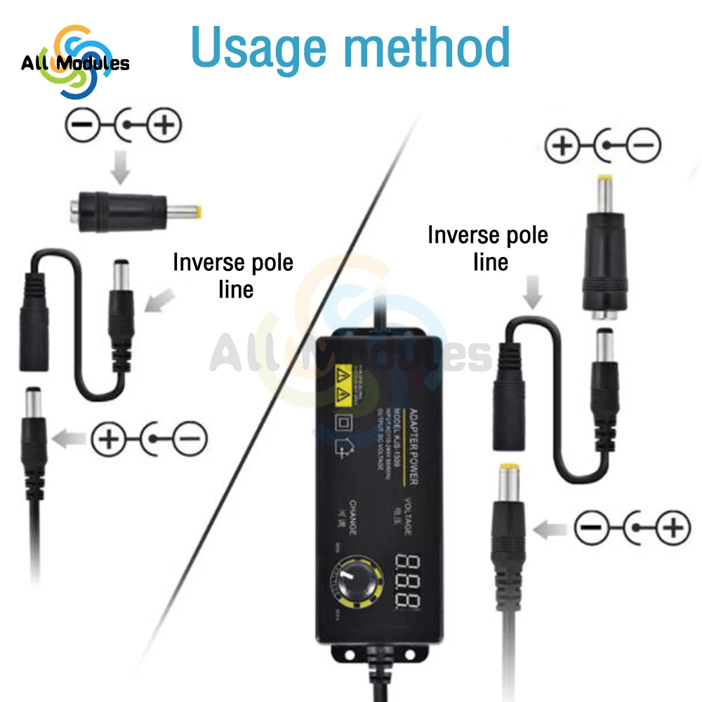 60W uniwersalny zasilacz DC 3V-36V regulowany zasilacz 100V-240V 1.5A AC do DC 1.5A konwerter