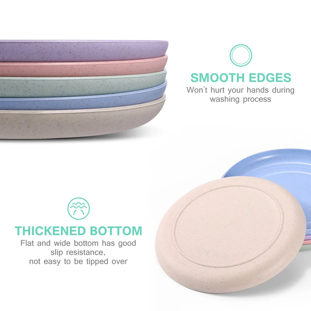 

10pcs Wheat Straw Plates Degradable Unbreakable Round Dinner Dishes For Home Use Dishwasher Safe Lightweight Food Serving