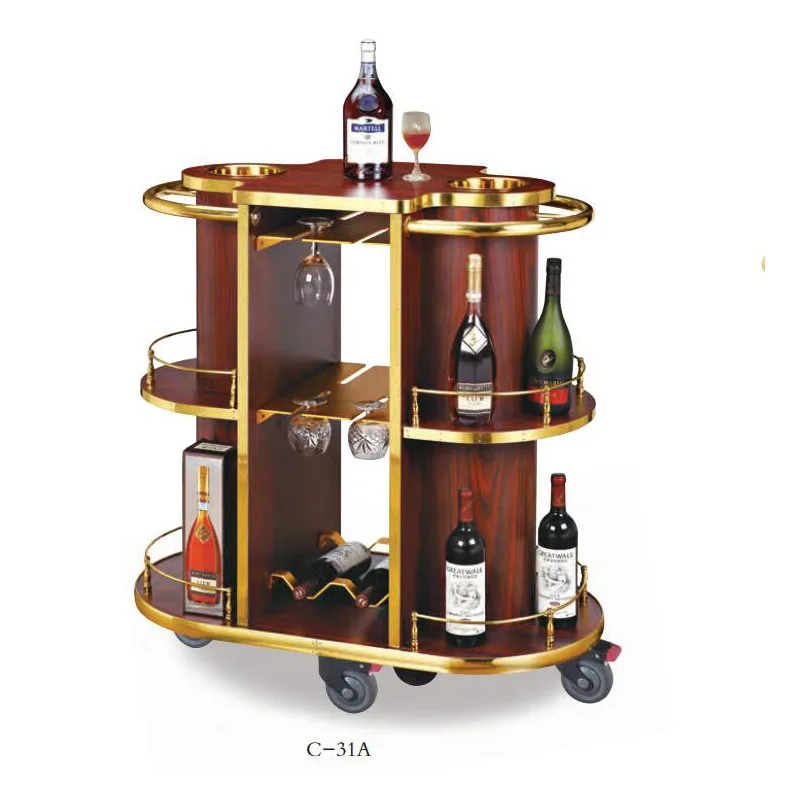 Hotel Luxury Vip Wine bar 3 Tier Liquor Trolley Wooden Service Wine Trolley