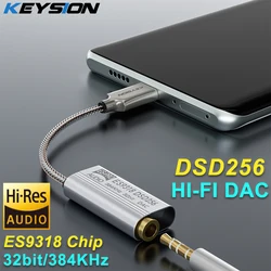 KEYSION DSD256 HIFI DAC Earphone Amplifier USB Type C to 3.5mm Jack Audio Adapter 32bit 384kHz Digital Decoder for iPhone 15 Pro