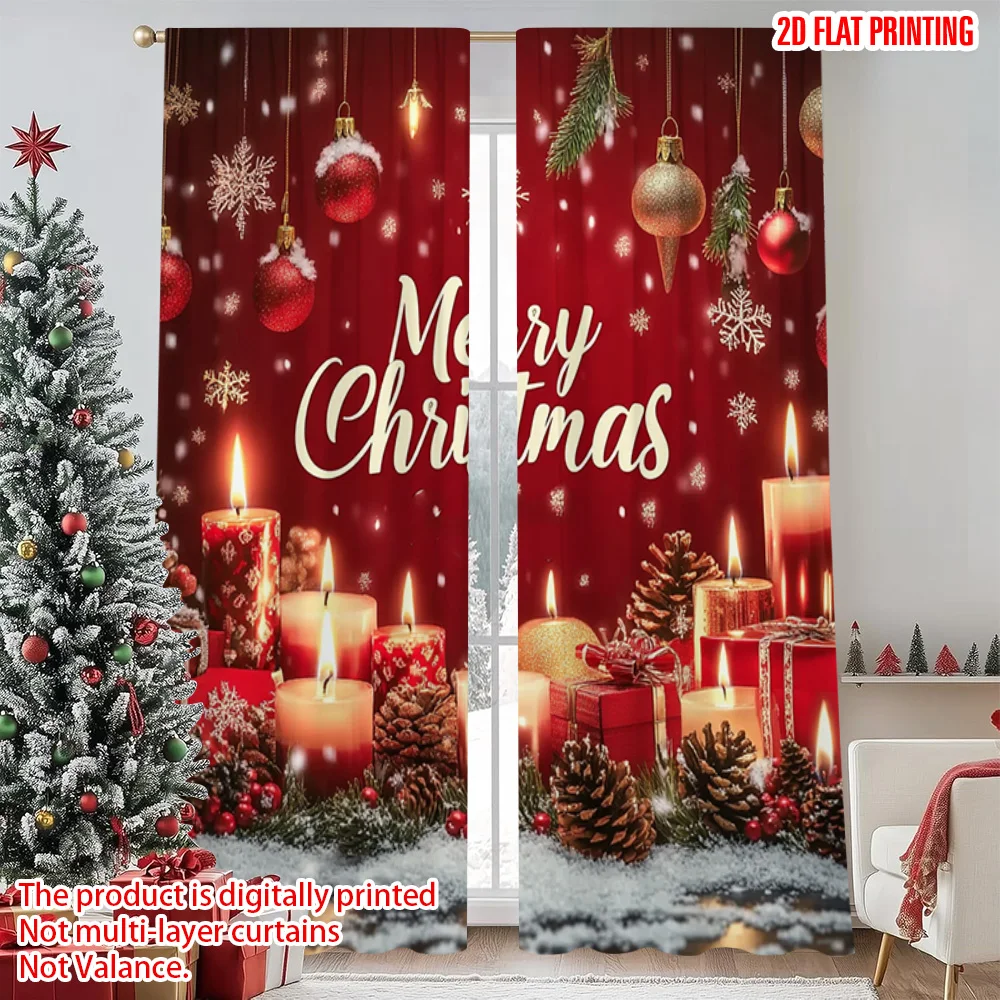 

2pcs 2D flat printing Merry Christmas Window Drapes merry christmas (2) 100% Polyester Without Electricity Family Party Use for