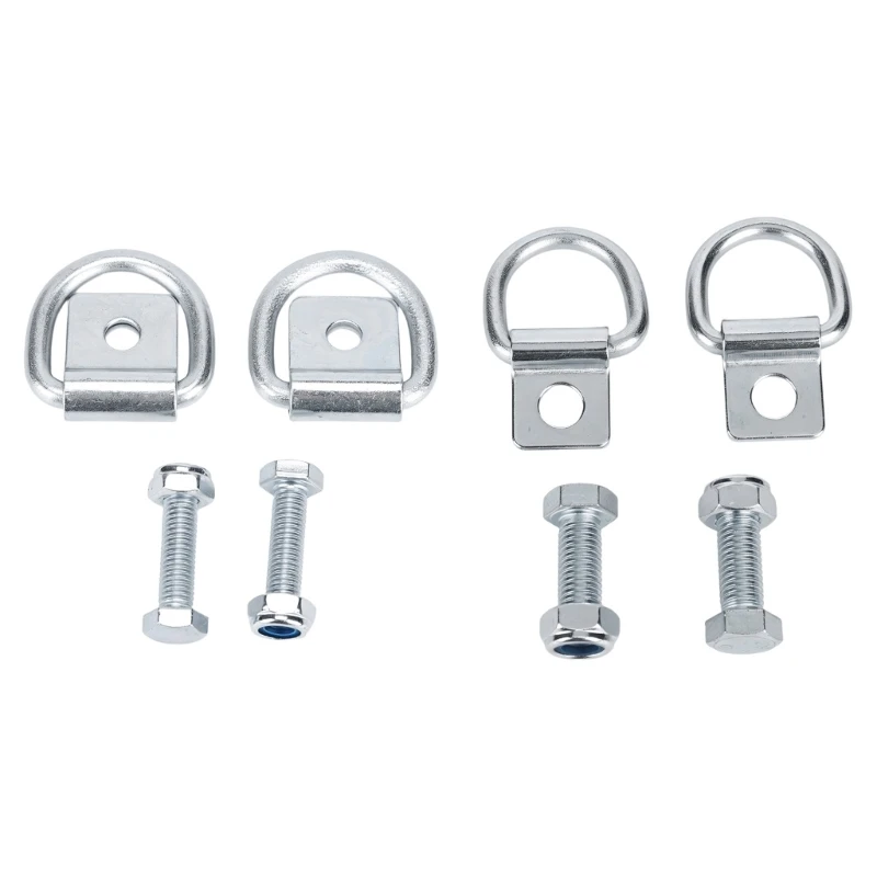 Trailer Cargo Tie Down Hardware with Threaded Bolt Mounts, D-Shaped Attachments, Folded Brackets, and Two 2 Pack