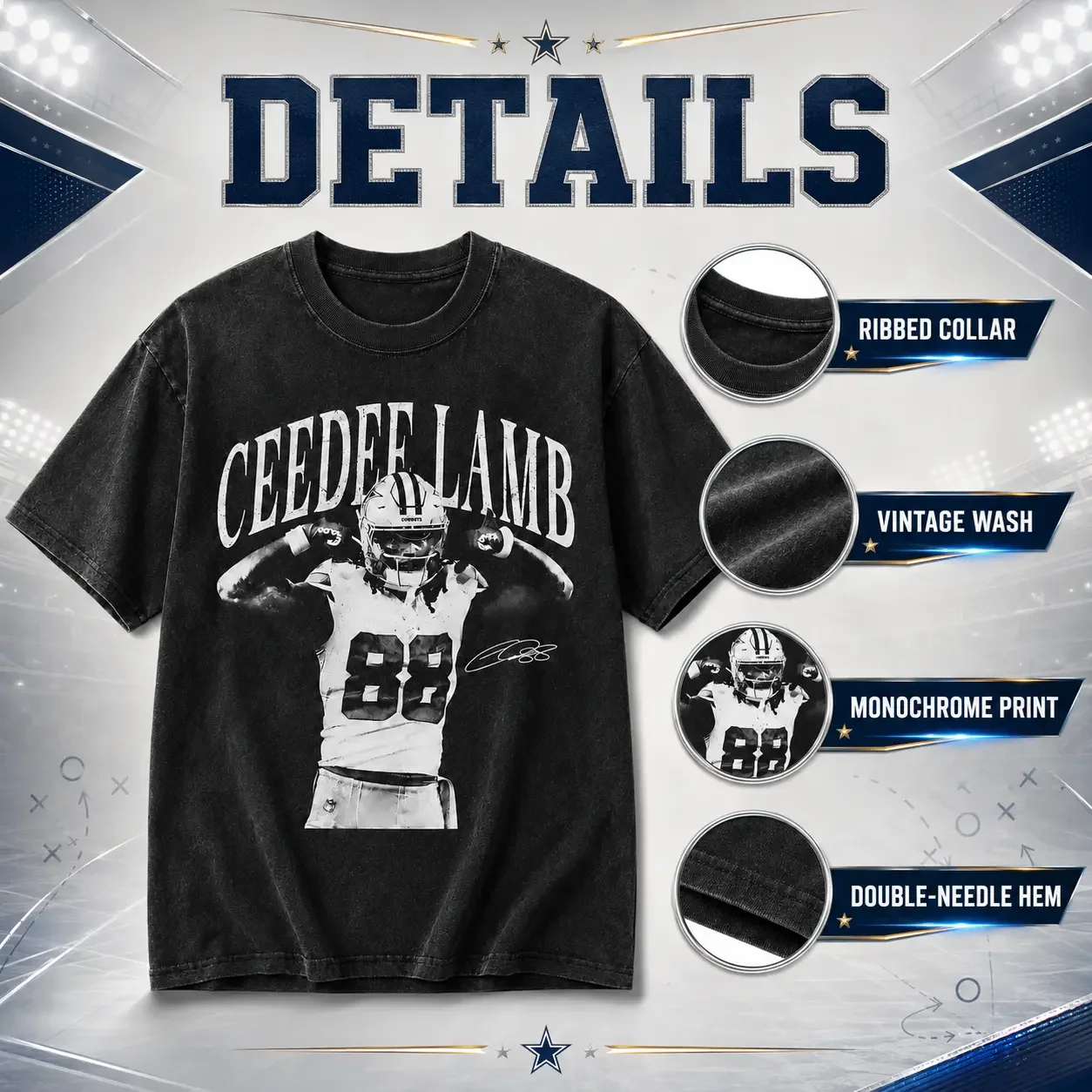 Vintage CeeDee Lamb Comfort Colors Graphic T‑Shirt, Retro Football Game Day Tee, Unisex Oversized Sports Fan Apparel, Gift for Cowboys Football Supporters