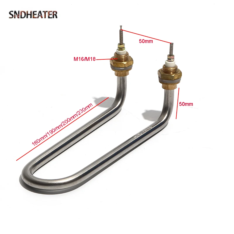 SNDHEATER 110V/220V/380V U Bend Water Heating Element M16 Copper Thread Heater Fitting 1KW 1.5KW 2KW 3KW 180mm 190mm 200mm 230mm