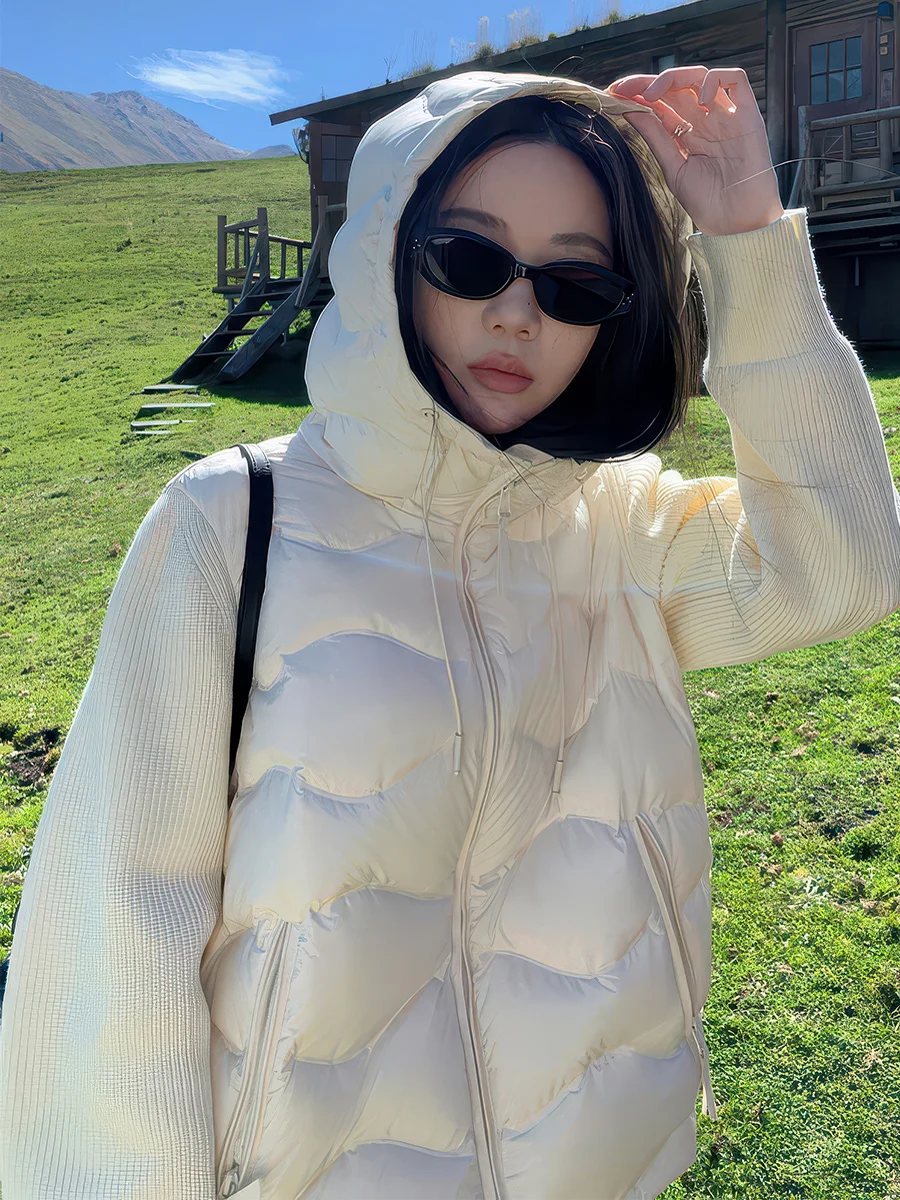 

Легкая женская пуховая куртка Mili Beige 90 White Du с вязаной шапкой, новая зимняя теплая верхняя одежда