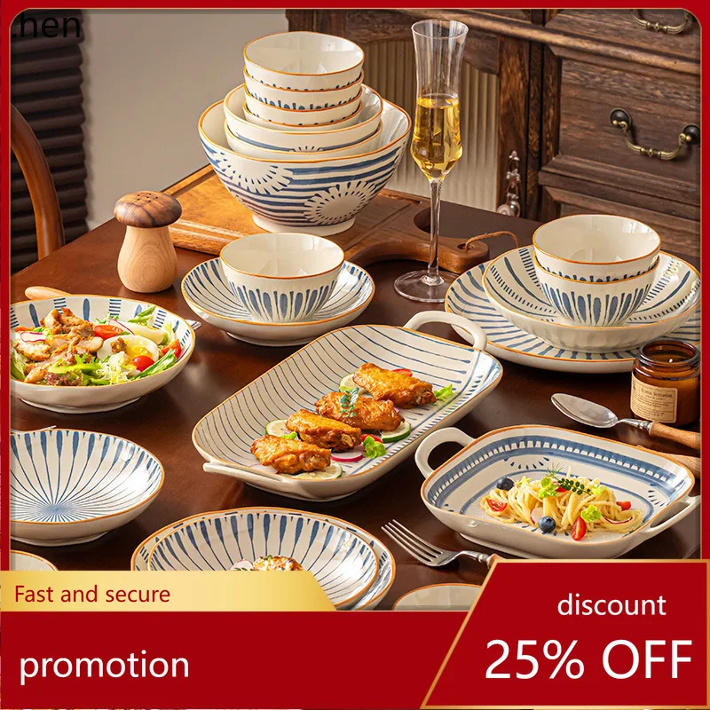 

ZML set of household dinnerware, including bowls, plates, chopsticks, bowls, and dishes, is a gift-worthy ceramic tableware set
