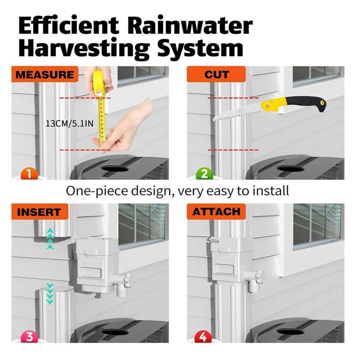 Rainwater Collection System, Rain Diverter Kit Fits for 2x3 or 3x4 Inch Standard Downspouts, Downspout Diverter